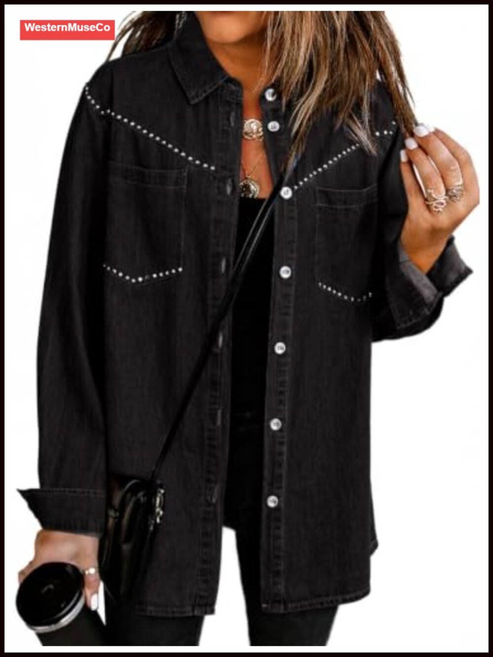 Western Denim Shirt 100% Cotton Long Sleeve Button Down Shacket